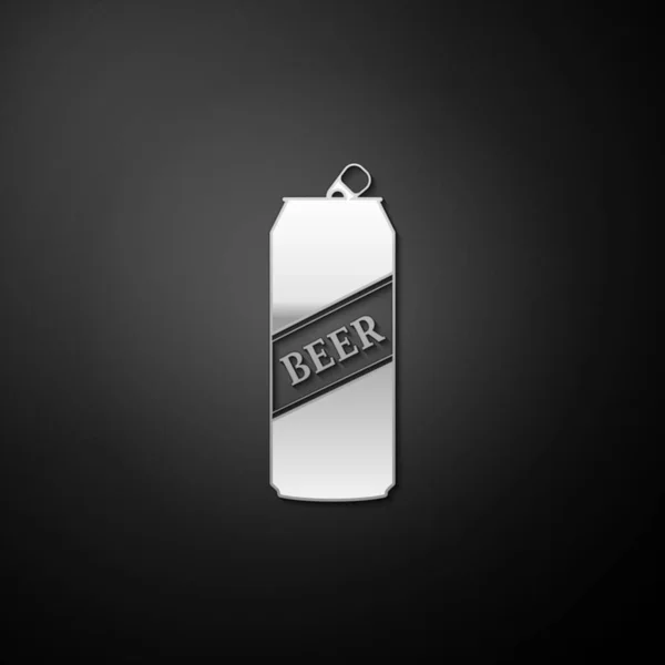 Silver Beer Může Ikona Izolované Černém Pozadí Dlouhý Stínový Styl — Stockový vektor