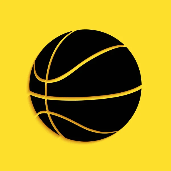 Siyah Basketbol Topu Ikonu Sarı Arkaplanda Izole Edilmiş Spor Sembolü — Stok Vektör