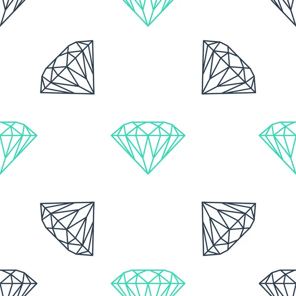 Ícone Diamante Verde Isolado Padrão Sem Costura Fundo Branco Símbolo — Vetor de Stock