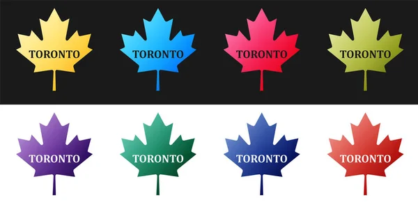 Встановити Канадський Кленовий Лист Міською Іконою Торонто Ізольований Чорно Білому — стоковий вектор
