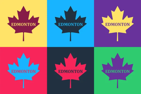 Pop Art Canadian Maple Leaf City Name Edmonton Icon Color — Διανυσματικό Αρχείο