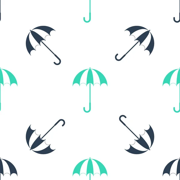 Зеленый Классический Элегантный Открытый Зонтик Значок Изолированный Бесшовный Узор Белом — стоковый вектор