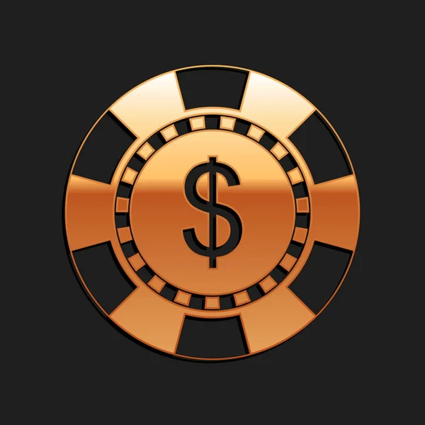 Chip Gold Casino Ikona Symbolu Dolara Odizolowana Czarnym Tle Długi — Wektor stockowy