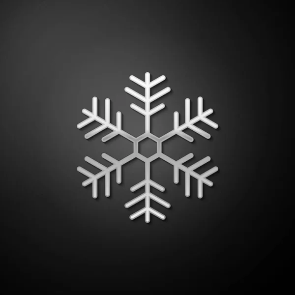 Silver Snowflake Icon Isolated Black Background Long Shadow Style Vector — Stock Vector