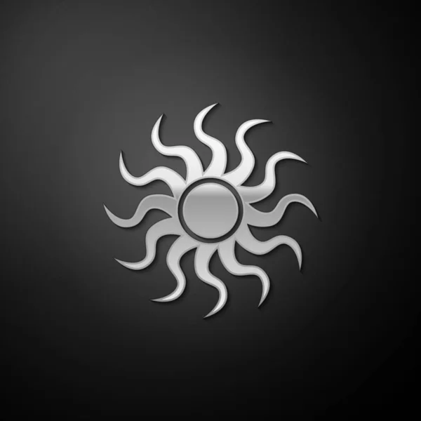 Ikona Silver Sun Izolovaná Černém Pozadí Dlouhý Stínový Styl Vektor — Stockový vektor