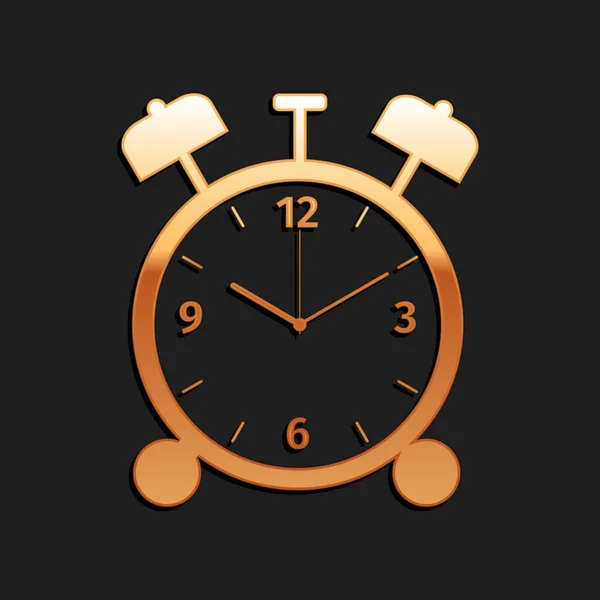 Icono Reloj Despertador Dorado Aislado Sobre Fondo Negro Despierta Levántate — Vector de stock