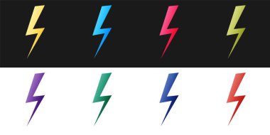 Şimşek simgesini siyah beyaz arkaplanda izole et. Flaş ikonu. Flaş ikonunu yükle. Gök gürültüsü. Yıldırım çarpması. Vektör.