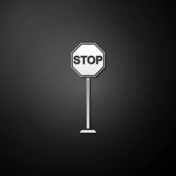 Иконка Silver Stop Выделена Черном Фоне Символ Остановки Дорожного Движения — стоковый вектор