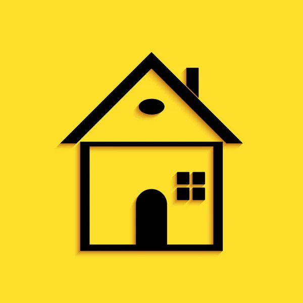 Ícone Casa Negra Isolado Fundo Amarelo Símbolo Estilo Sombra Longo — Vetor de Stock