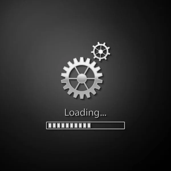 Zilver Load Tandwielpictogram Geïsoleerd Zwarte Achtergrond Vooruitgang Bar Icoon Systeemsoftware — Stockvector