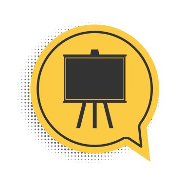 Beyaz arkaplanda siyah sütun simgesi izole edildi. Okul karatahtası. Sarı konuşma balonu sembolü. Vektör.