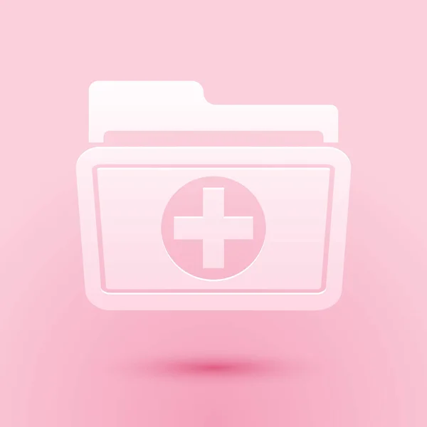 Papiergeschnittener Aktenordner Für Das Gesundheitswesen Isoliert Auf Rosa Hintergrund Patientenakte — Stockvektor