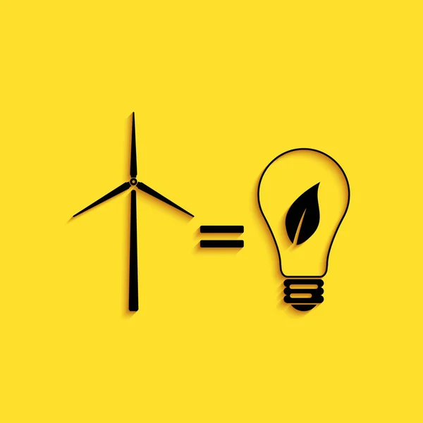 Černá Větrná Turbína Žárovka Listy Jako Myšlenka Ekologického Zdroje Energie — Stockový vektor