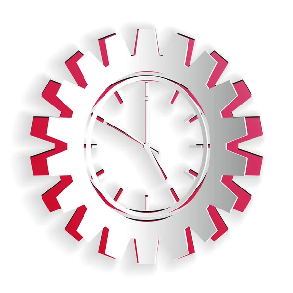 剪纸时间管理图标孤立在白色背景上 时钟和齿轮的标志 生产力的象征 造纸艺术风格 — 图库矢量图片