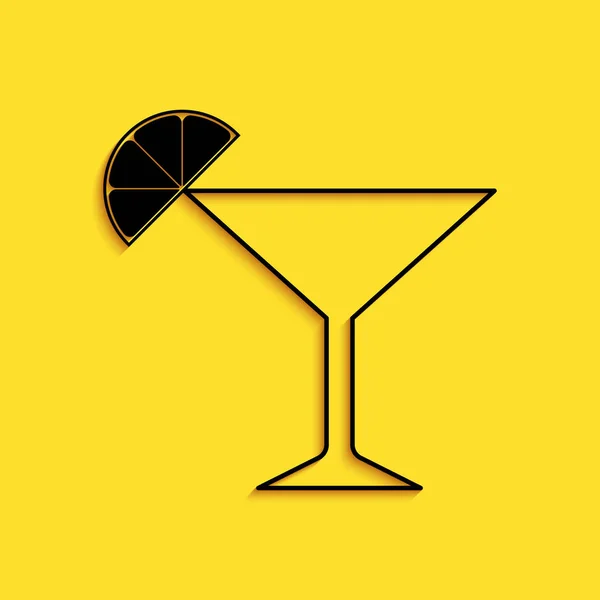 Icône Verre Martini Noir Isolé Sur Fond Jaune Cocktail Avec — Image vectorielle