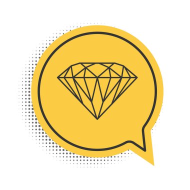 Siyah Elmas simgesi beyaz arkaplanda izole edildi. Mücevher sembolü. Mücevher taşı. Sarı konuşma balonu sembolü. Vektör.