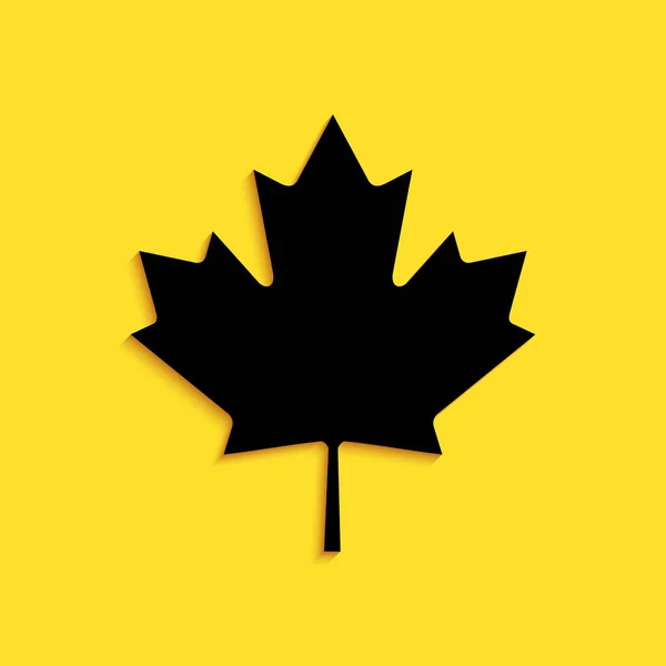 Zwarte Canadese Esdoorn Blad Pictogram Geïsoleerd Gele Achtergrond Canada Symbool — Stockvector