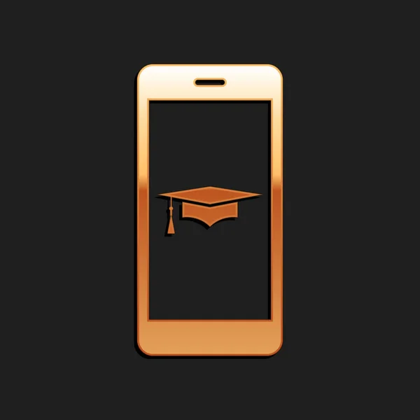 Gold Graduation Cap Und Smartphone Symbol Online Lernen Oder Learning — Stockvektor