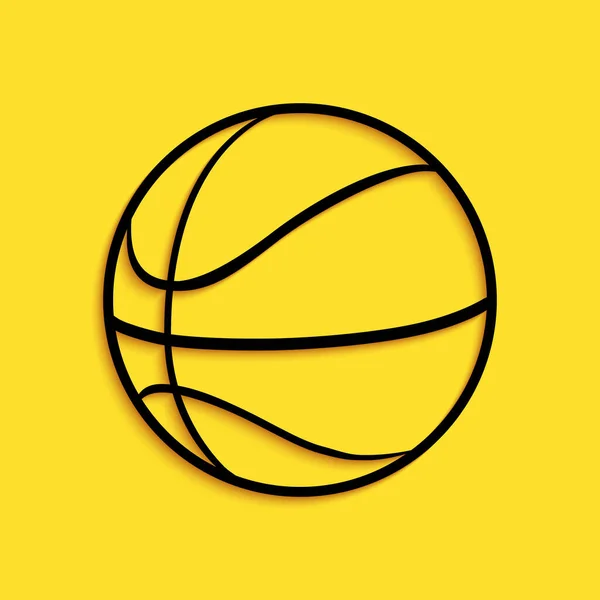 Черный Баскетбольный Мяч Значок Изолирован Желтом Фоне Спортивный Символ Длинный — стоковый вектор