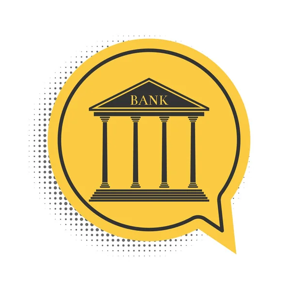 Black Bank Building Icon Isolated White Background Yellow Speech Bubble — Stock Vector