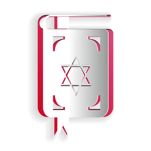 Paper Cut Jewish Torah Book Icon Isolated White Background Book — Stock Vector