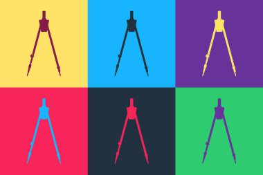 Pop art çizim pusula simgesi renk arkaplanında izole edildi. Pusula işareti. Çizim ve eğitim araçları. Geometrik alet. Eğitim işareti. Vektör.