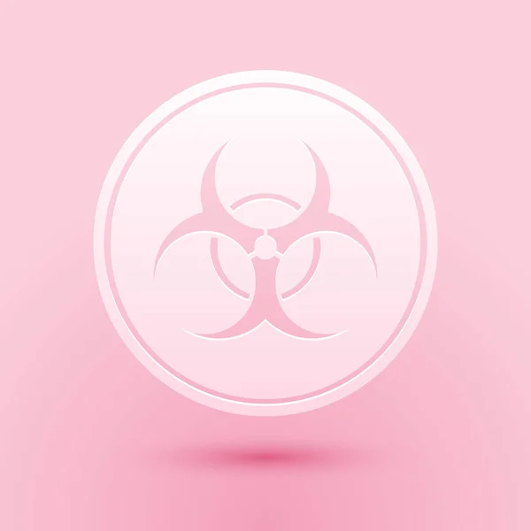 Paper Cut Biohazard Symbol Icon Isolated Pink Background Paper Art — Stock Vector