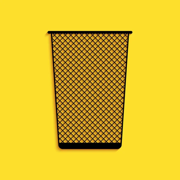 黑色垃圾可以图标隔离在黄色背景 垃圾箱标志 回收篮图标 办公室垃圾图标 长影子风格 — 图库矢量图片