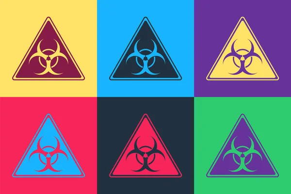 Pop Art Triangolo Segno Con Icona Simbolo Biohazard Isolato Sfondo — Vettoriale Stock