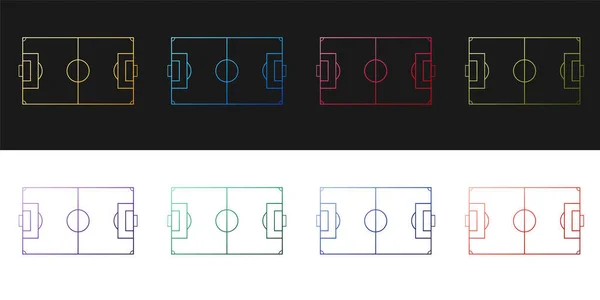 Definir Campo Futebol Ícone Campo Futebol Isolado Fundo Preto Branco —  Vetores de Stock