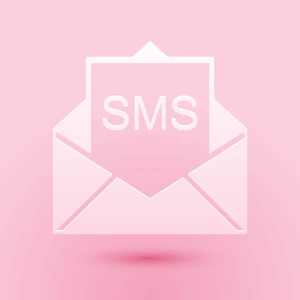 纸切信封图标孤立在粉红色的背景 收到消息的概念 电子邮件进来的消息 Sms 邮件递送服务 造纸艺术风格 — 图库矢量图片