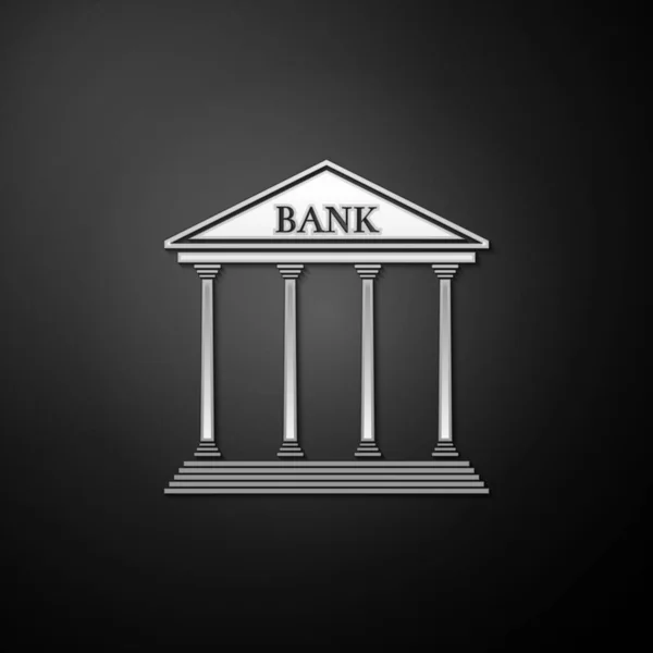 Ícone Construção Silver Bank Isolado Fundo Preto Estilo Sombra Longo — Vetor de Stock