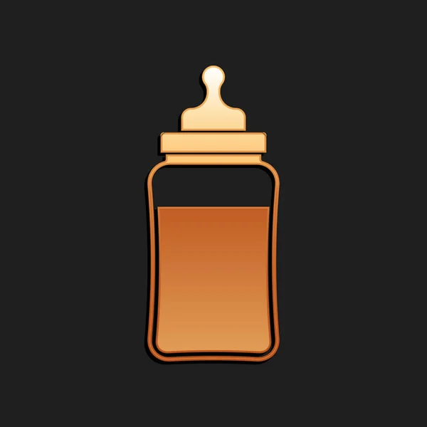 Gold Baby Flasche Symbol Isoliert Auf Schwarzem Hintergrund Fütterung Flaschensymbol — Stockvektor