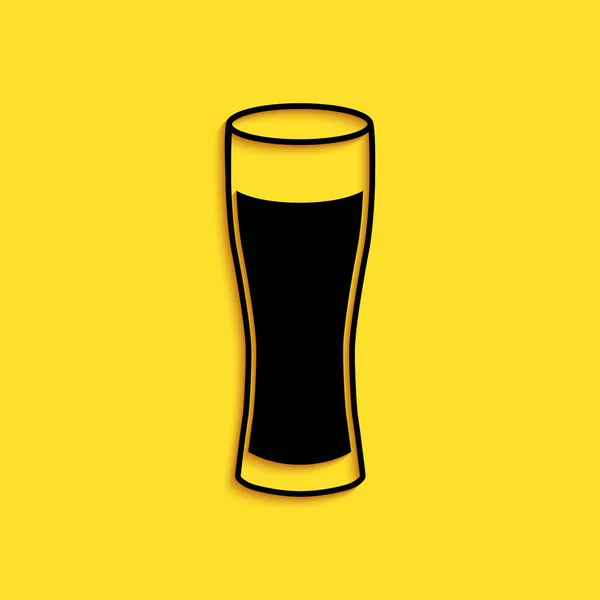 Vetro Nero Icona Della Birra Isolato Sfondo Giallo Lungo Stile — Vettoriale Stock