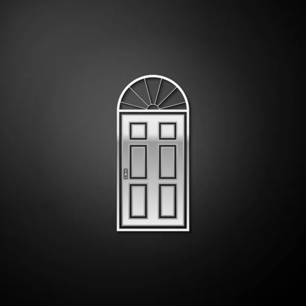 シルバー黒の背景に隔離されたドアのアイコンを閉じます 長い影のスタイル ベクトル — ストックベクタ