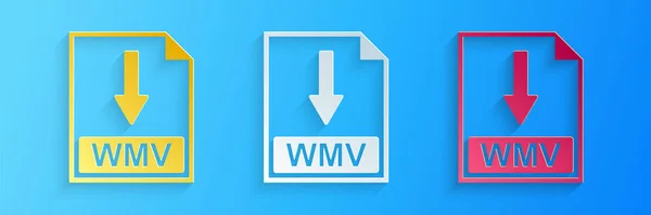 Papiergeschnittene Wmv Datei Dokument Symbol Download Wmv Taste Symbol Isoliert — Stockvektor