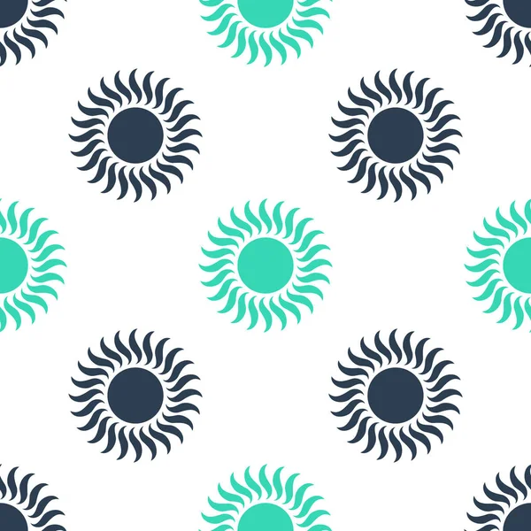 Yeşil Güneş simgesi beyaz arkaplanda izole edilmiş pürüzsüz desen. Vektör.