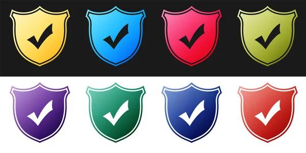 Set Shield Check Mark Icon Isolated Black White Background Protection — Stock Vector