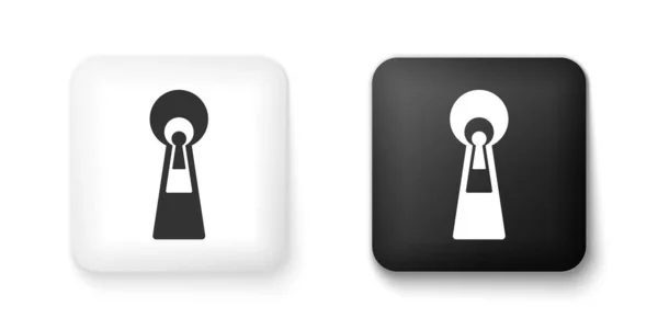 黑白相间的钥匙孔图标在白色背景上被隔离 成功解决的关键 钥匙孔表达了谜语 安保的概念 正方形按钮 — 图库矢量图片