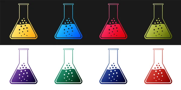 Testbuis Kolf Instellen Pictogram Van Chemische Laboratoriumtest Geïsoleerd Zwart Witte — Stockvector