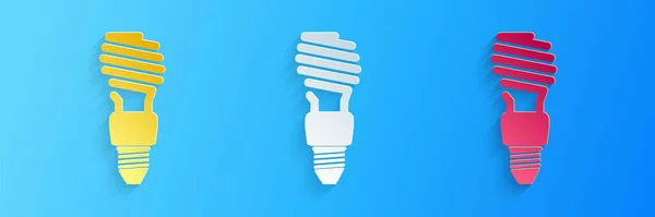Энергосберегающий Значок Лампочки Изолирован Синем Фоне Бумажный Стиль Вектор — стоковый вектор
