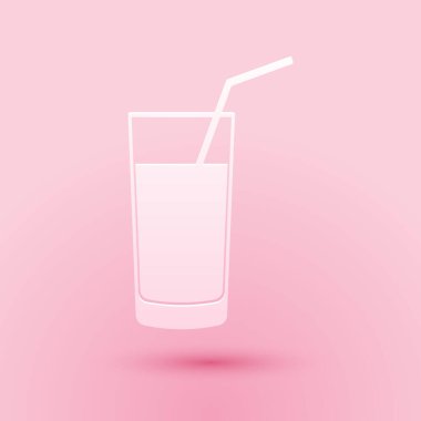 Kağıt kesiği. Pembe arka planda izole edilmiş yumuşak içecek ikonu. Kağıt sanatı tarzı. Vektör.