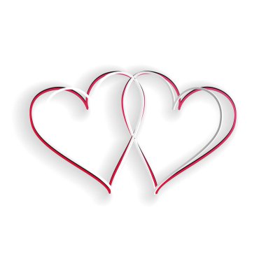 Kağıt kesiği İki Bağlı Kalp simgesi beyaz arka planda izole edildi. Kalp iki aşk. Romantik sembol, bağlanma, tutku ve düğün. Sevgililer Günü sembolü. Kağıt sanatı tarzı. Vektör.