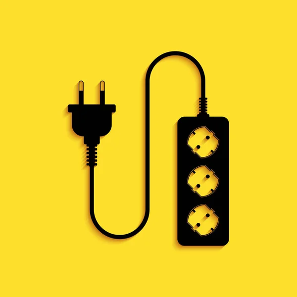 黑色电源线图标隔离在黄色背景上 电源插座 长影子风格 — 图库矢量图片