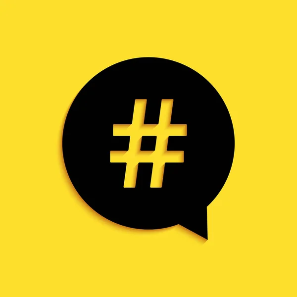 Hashtag Negro Icono Del Círculo Aislado Sobre Fondo Amarillo Símbolo — Vector de stock