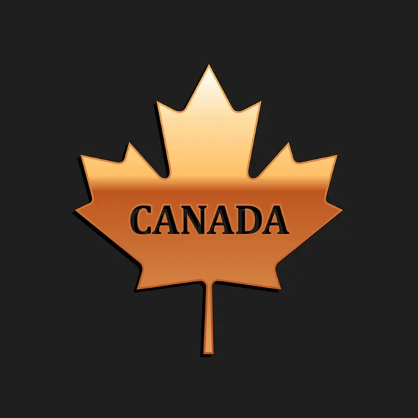 Gouden Canadese Esdoorn Blad Met Naam Canada Pictogram Geïsoleerd Zwarte — Stockvector