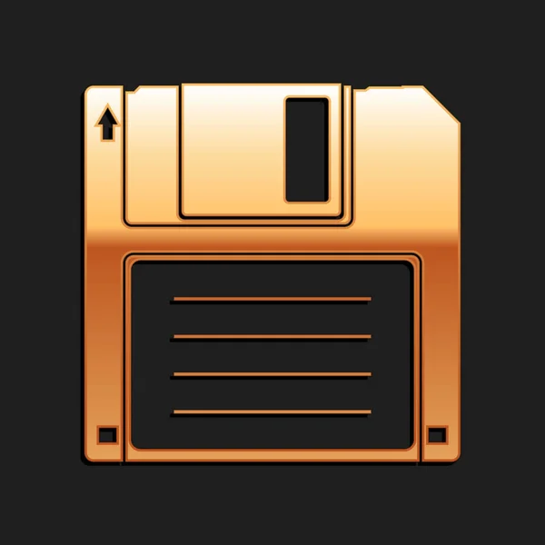 Gold Floppy Disk Voor Computer Data Opslag Pictogram Geïsoleerd Zwarte — Stockvector