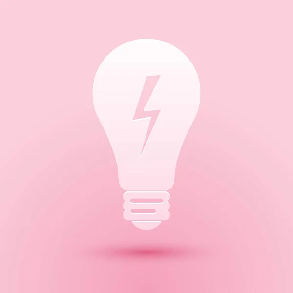 Papierschnitt Lampenschild Glühbirne Mit Blitz Symbol Isoliert Auf Rosa Hintergrund — Stockvektor