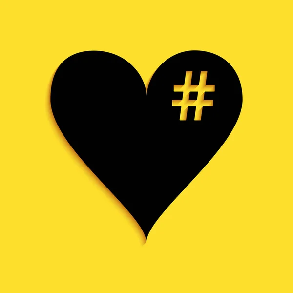 Preto Ícone Amor Hash Ícone Símbolo Coração Hashtag Isolado Fundo — Vetor de Stock