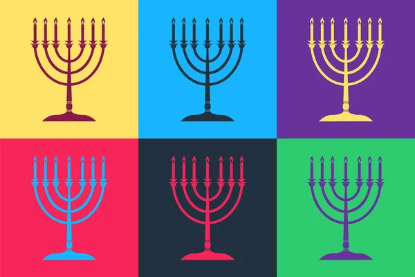 Pop Art Hanukkah Menorah Pictogram Geïsoleerd Kleur Achtergrond Religie Icoon — Stockvector